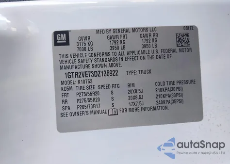 2013 GMC Sierra 1500 Sle from USA, damaged, VIN 1GTR2VE73DZ136922